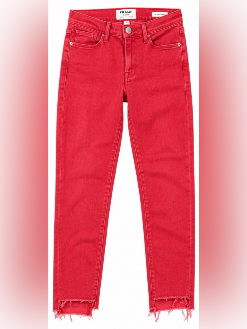 FRAME Le High Skinny Vintage Red Jeans Size 24 Raw Step Hem
